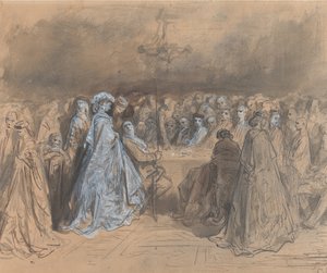 1862 年、バーデンバーデンでギャンブルをするポーリーン ヴィアルド。 作： Gustave Dore