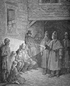 ロンドンのルーカリーでパトロール中の警察官、ステファン・パンネメーカー（1847-1930）の彫刻作品 作： Gustave Dore