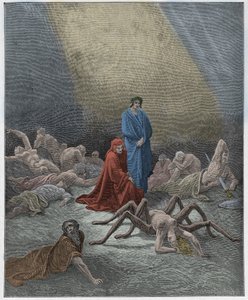 プルガトリオ、カント12：ダンテはアラクネの魂を見る 作： Gustave Dore