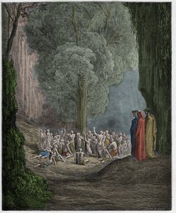 プルガトリオ、カント24：ダンテアリギエーリ作「The Divine Comedy」（1885年）のイラスト、木の下で叫ぶ大食いの魂 作： Gustave Dore