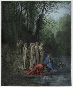 プルガトリオ、カント33：ユーノエ川のダンテドリンク、ダンテアリギエーリ作「The Divine Comedy」（1885年）のイラスト 作： Gustave Dore