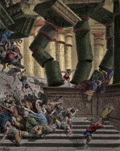 ダゴン神殿を破壊するサムソン ギュスターヴ・ドーア（1832-1883）の版画 作： Gustave Dore