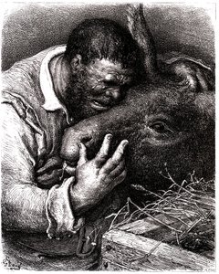 ロバにキスしながら泣くサンチョ・パンサ 作： Gustave Dore
