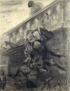 ヴィクトルユーゴーの「ノートルダムドパリ」のシーン（1802-85）（紙に鉛筆とチョーク） 作： Gustave Dore