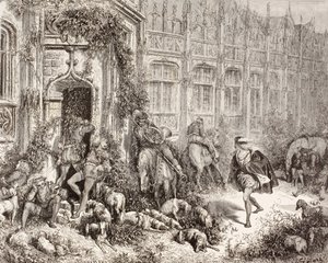 シャルル・ペロー作『眠れる森の美女』の一場面。1880年頃バルセロナで出版された『El Mundo Ilustrado』より。