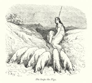 彼女は豚を飼う（エングレーヴィング） 作： Gustave Dore