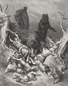 クマによって破壊された子供たち、1866年、ドールの「聖書」のイラスト 作： Gustave Dore