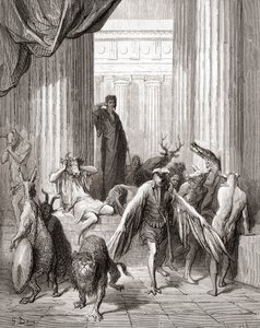 19世紀後半に出版された『フォンテーヌの寓話』の「ユリシーズの仲間たち」（木版画 作： Gustave Dore
