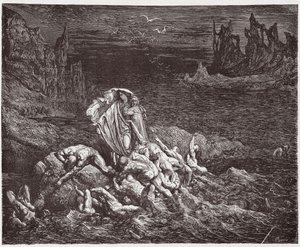 神曲』（La Divina Commedia, La Divine Comedie）『インフェルノ』第7番：ヴァージルがダンテに三途の川の怒りの魂を見せる-ダンテ・アリギエリ（1265-1321）作-ギュスターヴ・ドーア（1832-1883）挿絵