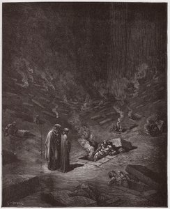 神曲』「インフェルノ」第9番：異端者たちの焼かれた墓 - ダンテ・アリギエリ（1265-1321）作 - ギュスターヴ・ドーア（1832-1883）画 作： Gustave Dore