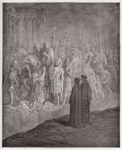 神曲』（La Divina Commedia, La Divine Comedie）、『プルガトリオ』（Purgatorio）、第10曲：誇りを描いた大理石の彫刻 - ダンテ・アリギエーリ（1265-1321）作 - ギュスターヴ・ドーア（1832-1883）画 作： Gustave Dore