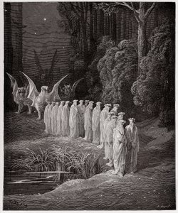 神曲』（La Divina Commedia, La Divine Comedie）、『プルガトリオ』（Purgatorio）、カント29：終末論的な行列をする24人の長老たち - ダンテ・アリギエリ（1265-1321）作 - ギュスターヴ・ドーア（1832-1883）絵 作： Gustave Dore