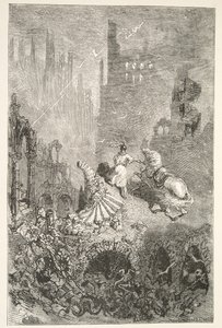 チャールズヘンリーハンソン著、アーサー王の日々の物語からのペラムス城の没落、1898年 作： Gustave Dore