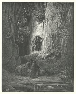 ラ・フォンテーヌの寓話：仲裁人、調停人、隠者（エングレーヴィング） 作： Gustave Dore