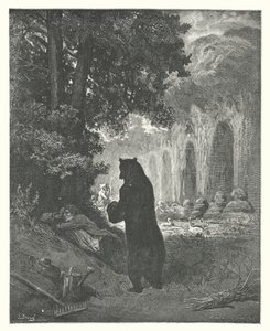 ラ・フォンテーヌの寓話：熊と園芸の素人（エングレーヴィング） 作： Gustave Dore