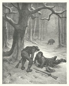 ラ・フォンテーヌの寓話熊と二人の友だち（エングレーヴィング） 作： Gustave Dore