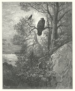 ラ・フォンテーヌの寓話鷲とカササギ（エングレーヴィング） 作： Gustave Dore
