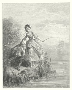 ラ・フォンテーヌの寓話魚とクラリオネットを吹く羊飼い（版画） 作： Gustave Dore