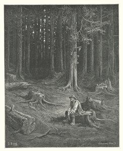 ラ・フォンテーヌの寓話：森と木こり（エングレーヴィング） 作： Gustave Dore