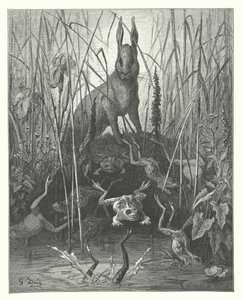 ラ・フォンテーヌの寓話：ウサギとカエル（エングレーヴィング） 作： Gustave Dore
