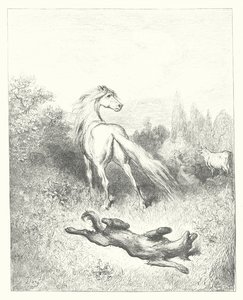 ラ・フォンテーヌの寓話馬と狼（エングレーヴィング） 作： Gustave Dore