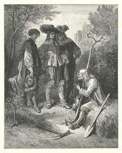 ラ・フォンテーヌの寓話：老人と3人の若者（エングレーヴィング） 作： Gustave Dore