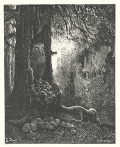 ラ・フォンテーヌの寓話フクロウとネズミ（エングレーヴィング） 作： Gustave Dore