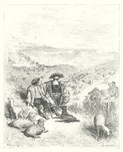 ラ・フォンテーヌの寓話羊飼いと王様（エングレーヴィング） 作： Gustave Dore
