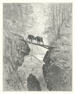 ラ・フォンテーヌの寓話ふたりのヤギ（エングレーヴィング） 作： Gustave Dore