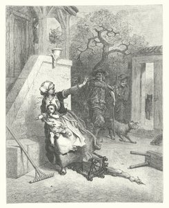 ラ・フォンテーヌの寓話：狼と母と子（エングレーヴィング） 作： Gustave Dore