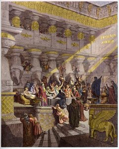 バルタザールの饗宴 - ベルシャザールの饗宴 - ギュスターヴ・ドーア（1832-1883）の "The Bible illustree "のエングレーヴィング - "The Dore Bible "のエングレーヴィング