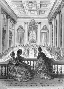 「ディナーのゴールドスミス」、1872 年。 作： Gustave Dore