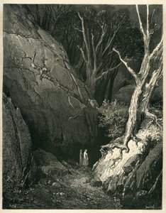 ギュスターヴ・ドーアが挿絵を描いたダンテ・アリギエーリの地獄（神曲）。1861年のフランス版。「Allor si mosse, ed io gli tenni dietro.(そして彼は歩き出し、私は彼について行った）」、第1曲 v.136. 作： Gustave Dore