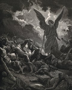 A Bíblia Sagrada. 1866. SENNACHERIB (705-681 aC). Rei da Assíria (705-681 aC). Anjo de Javé do exército de Senaqueribe. Gravação 作： Gustave Dore