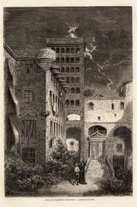 バルセロナの異端審問所、ギュスターヴ・ドーア（1832-1883）が1862年にC.ダヴィリエと行ったスペイン旅行の説明のために描いたもの。エドゥアール・シャルトン編『世界一周』に掲載されている図版 作： Gustave Dore