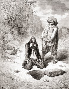 Fables de La Fontaine（木製彫刻）の19世紀後半の版からの彼の宝物を失った悲惨な人