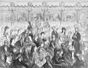 「屋台 - コヴェント ガーデン オペラ」、1872 年。 作： Gustave Dore
