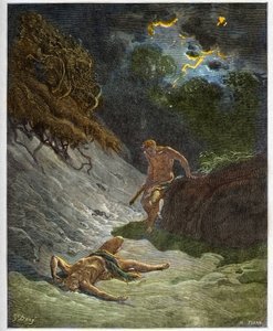 アベルの死 - カインによるアベルの殺害 - ギュスターヴ・ドーア（1832-1883）の "The Bible illustree "のエングレーヴィング - "The Dore Bible "のエングレーヴィング 作： Gustave Dore