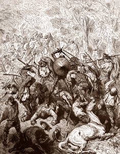 Taistelu Gustave Doren (1832-1883) Yanguas-kaiverruksen muleteerejä vastaan Miguel de Cervantesin (1547-1616) "The Ingenieux Hidalgo Don Quixotte de la Manche (Quixotte - Quijote)" 1863 Yksityinen kokoelma 作： Gustave Dore