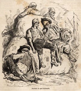Gustave Dore（1832-1883）が1862年にCh.Davillierと行ったスペイン旅行を説明するために、生き生きとした姿で描いたスケッチ。エドゥアール・シャルトン編『世界一周』に掲載されている図版 作： Gustave Dore