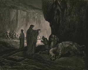 それから私のガイド、彼の手のひらが地面に広がる、c1890。 作： Gustave Dore