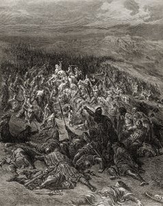 200人の騎士が2万人のサラセン人を攻撃します。これは、JFの「Bibliotheque des Croisades」のイラストです。ミショー、1877 作： Gustave Dore