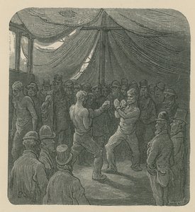 群衆が見ているようにボクシング2人の男性 作： Gustave Dore