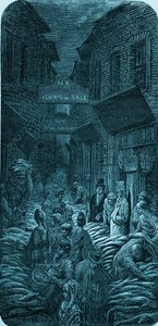 ギュスターヴ・ドレによるヴィクトリアン・フィッシュ・マーケットの版画 作： Gustave Dore
