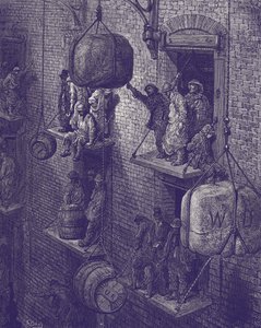 ヴィクトリア朝時代のロンドンの倉庫 作： Gustave Dore