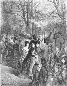 「動物園 - オウムの散歩道」、1872 年。 作： Gustave Dore