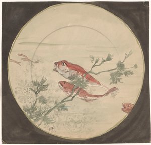 赤魚が上向きに泳ぐプレートのデザイン 作： Gustave Fraipont (signed by artist)
