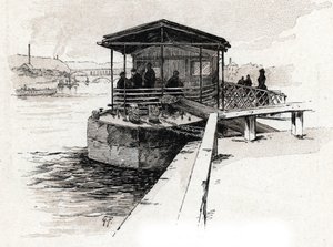 Embarcadere des Bateaux-mouches (Bateaux-mouches) sur la Seine, Paris (パリ、セーヌ川の観光船桟橋の眺め) Gustave Fraipont (1849-1923) のドローイングは Saint-Juirs の「La seine a travers Paris」からのドローイング」 作： Gustave Fraipont