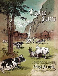 スイス アルプスの農場と風景、1910 年頃 (イラスト) 作： Gustave Fraipont