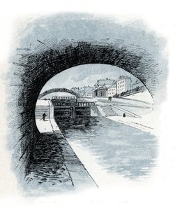 Les ecluses du canal saint Martin, paris (パリ、サン マルタン運河の閘門の眺め) ギュスターヴ フライポン (1849-1923) によるデッサンは、サン ジュワールの「La seine a travers Paris」からの抜粋です。 作： Gustave Fraipont